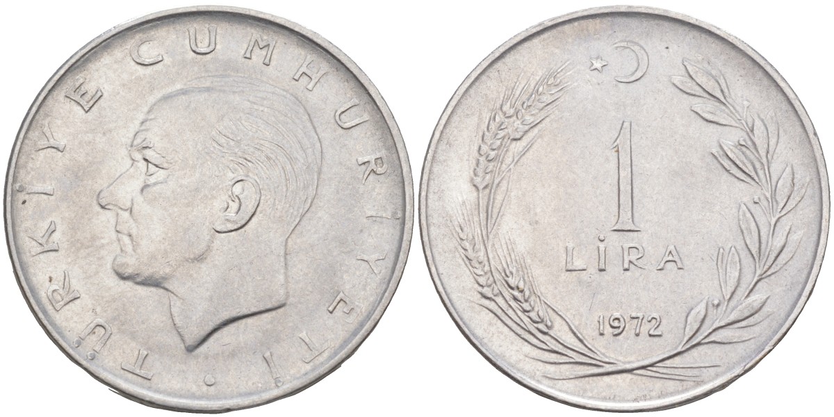 Турция 1 лира 1972 Мустафа Кемаль Ататюрк KM 889а.2 нержавеющая сталь 3855-1215