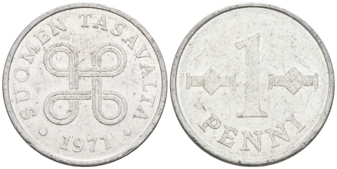 Финляндия 1 пенни 1971 KM 44а алюминий 192-1258