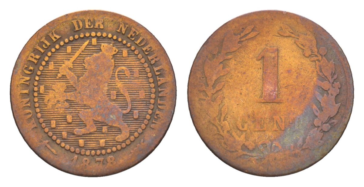 Нидерланды 1 цент 1878 Виллем III (1849-1890) KM 107 бронза 58-162