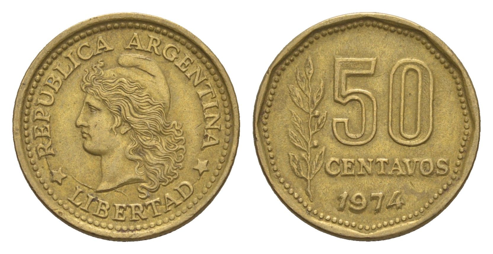 Аргентина 50 сентаво 1974 KM 68 латунь 4655-1034