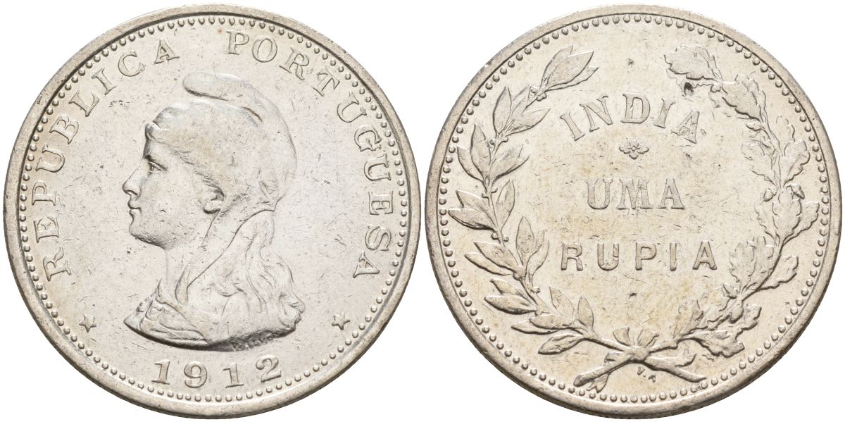 Португальская Индия 1 рупия 1912 KM 18 серебро 1529-1224