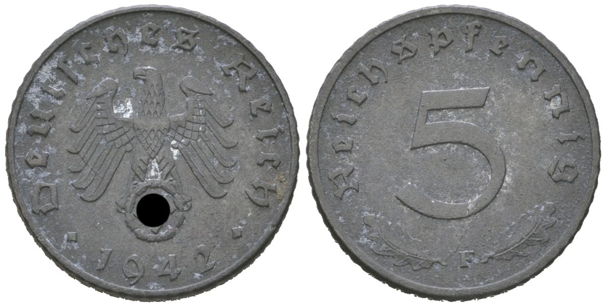 Германия 5 рейхспфеннигов 1942 F KM 100, J. 370 цинк 4115-1019