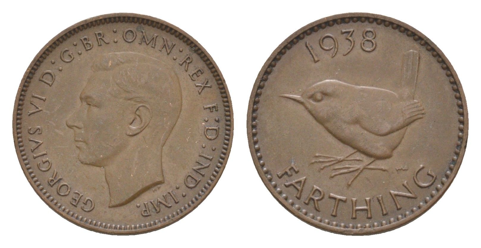 Великобритания 1 фартинг 1938 Георг VI (1936-1952) KM 843, Spink 4116 бронза 4630-1216