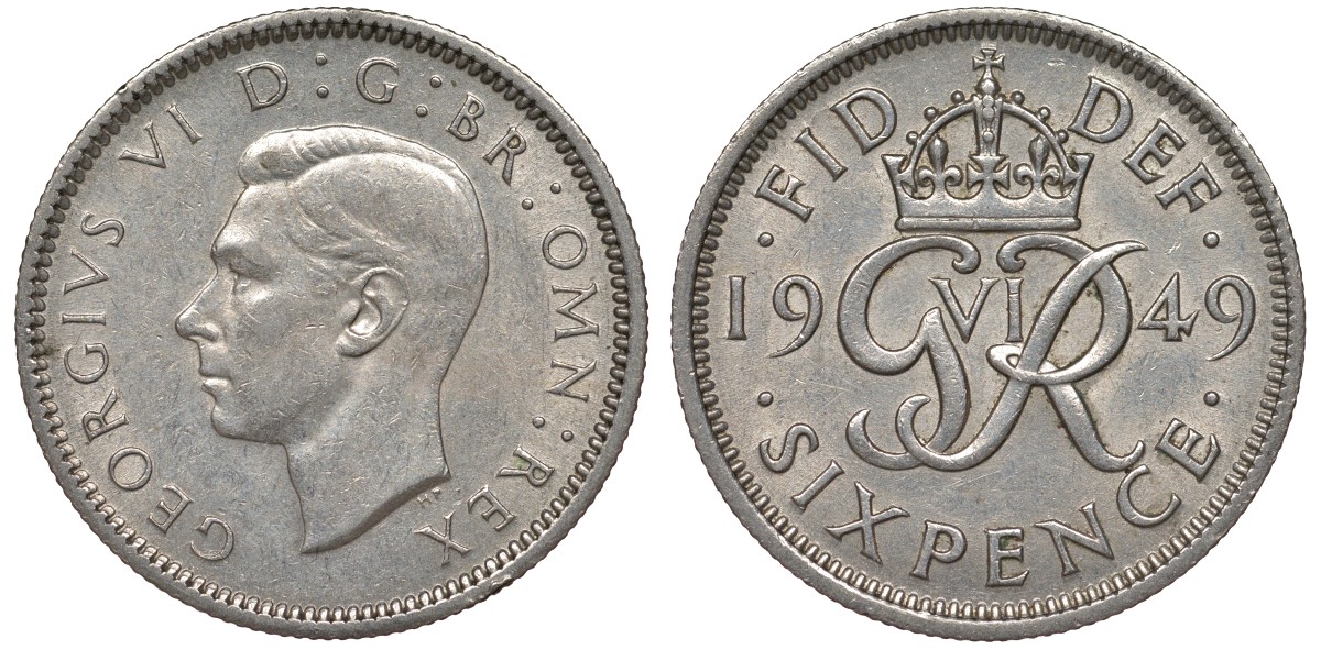 Великобритания 6 пенсов 1949 Георг VI (1936-1952) KM 875, Spink 4110 медно-никель 4124-746