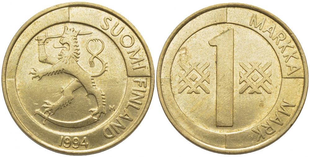 ФИНЛЯНДИЯ 1 МАРКА 1994 M KM 76 алюминиевая бронза 4448-353