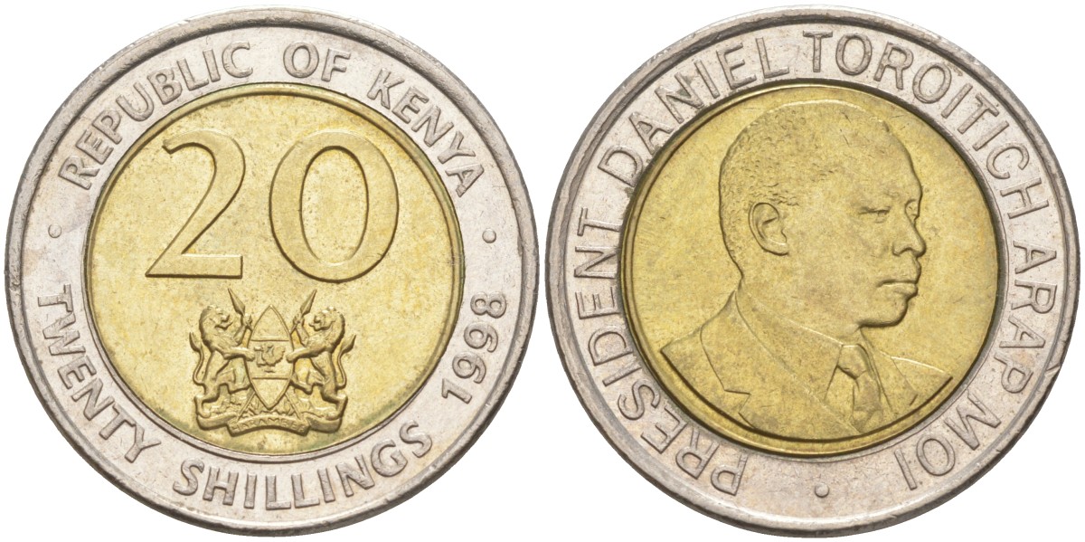 Кения 20 шиллингов 1998 Дэниэл арап Мои KM 32 биметалл 4511-543
