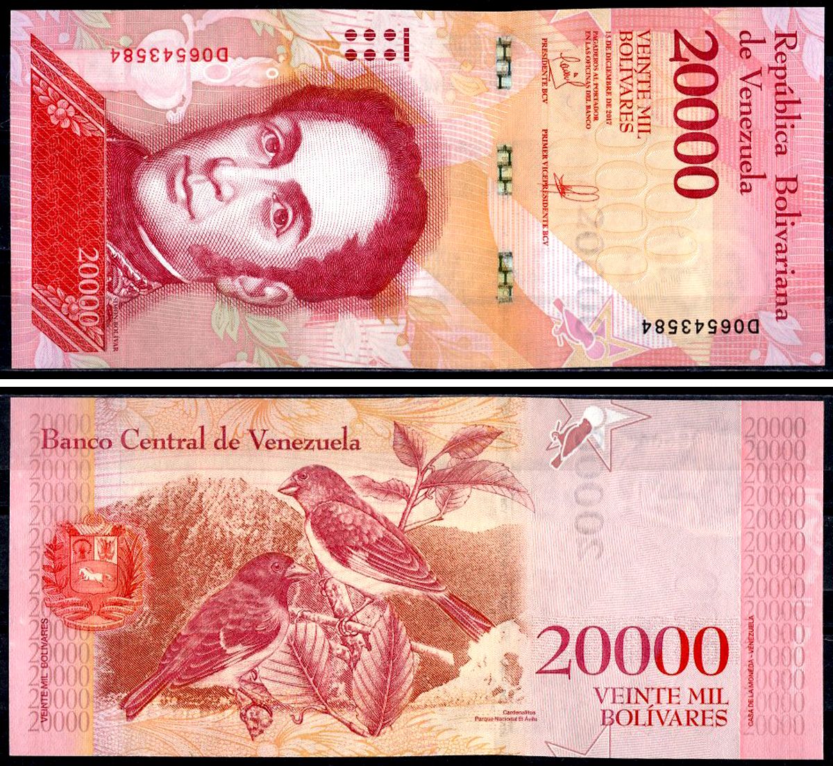 Венесуэла 20000 боливаров 2017 13 декабря 2017, Симон Боливар, Огненный чиж Pick 99 c бумага UNC (пресс) 402-73-3-1