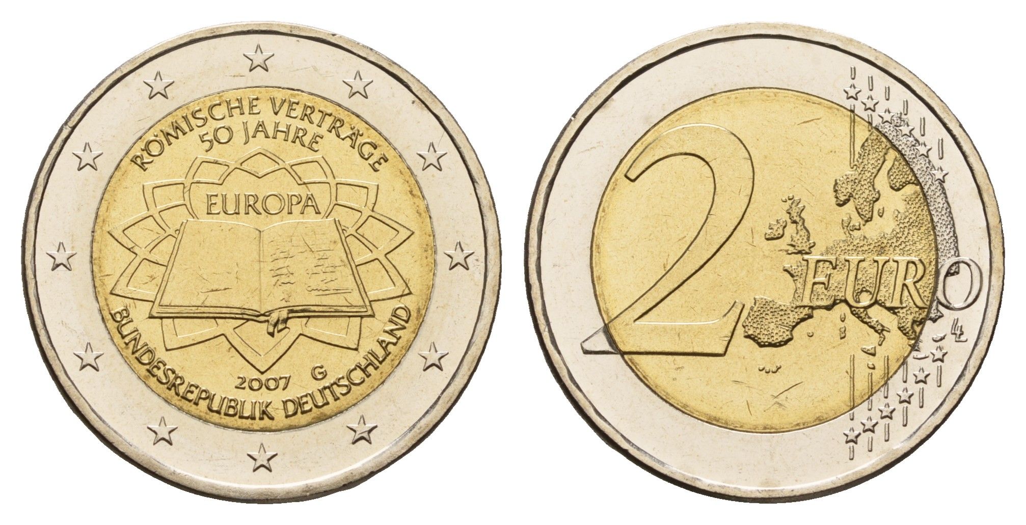 Германия 2 евро 2007 G, 50 лет подписанию Римского договора KM 259 биметалл UNC 1096-1-24