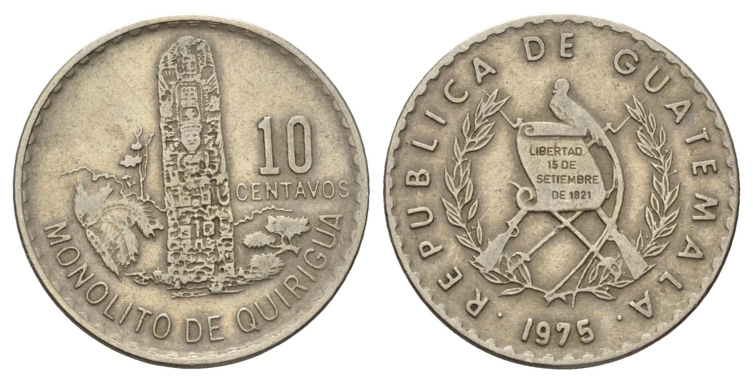 Гватемала 10 сентаво 1975 KM 277 медно-никель 4115-648