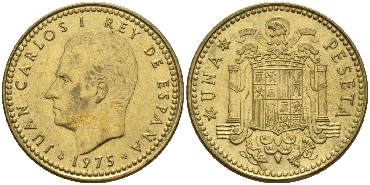 Испания 1 песета 1975 (80) Хуан Карлос I (1975-2014) KM 806 алюминиевая бронза 4604-245
