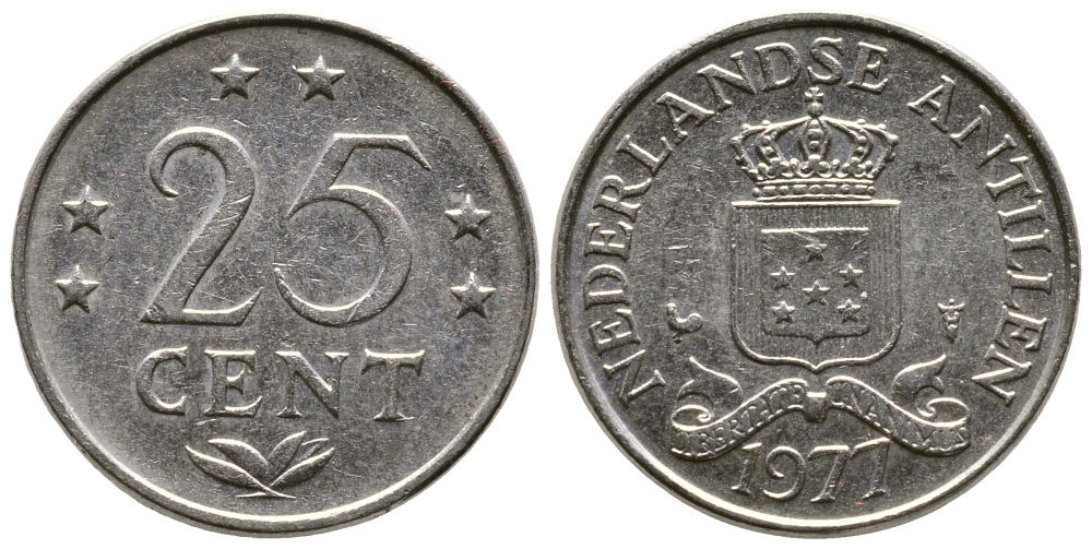 Нидерландские Антилы 25 центов 1977 Юлиана (1948-1980) KM 11 никель 220-437