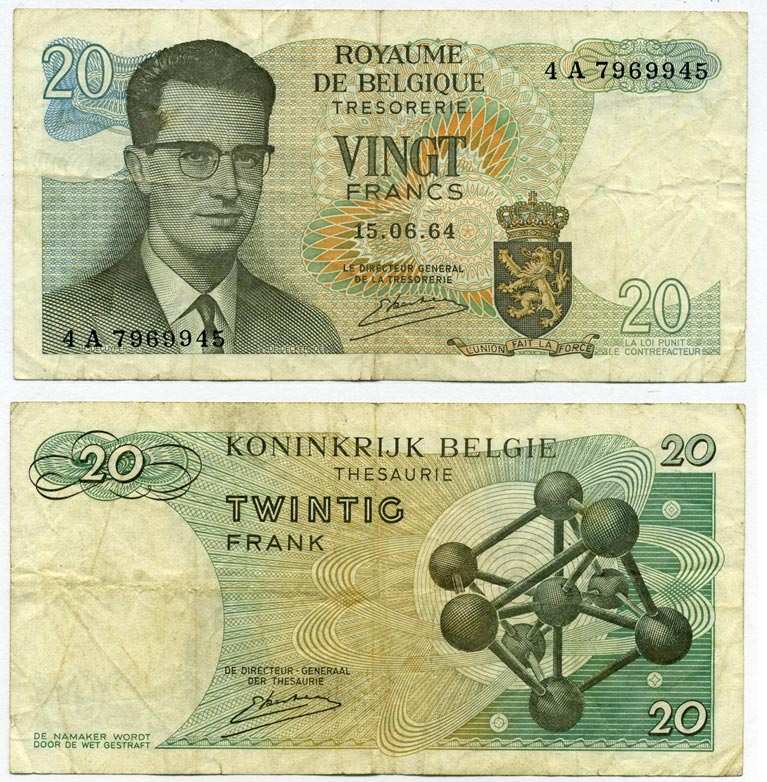 Бельгия 20 франков 1964 Бодуэн I, атомиум, Kestens Pick 138 (3) бумага 7221-53-3-2