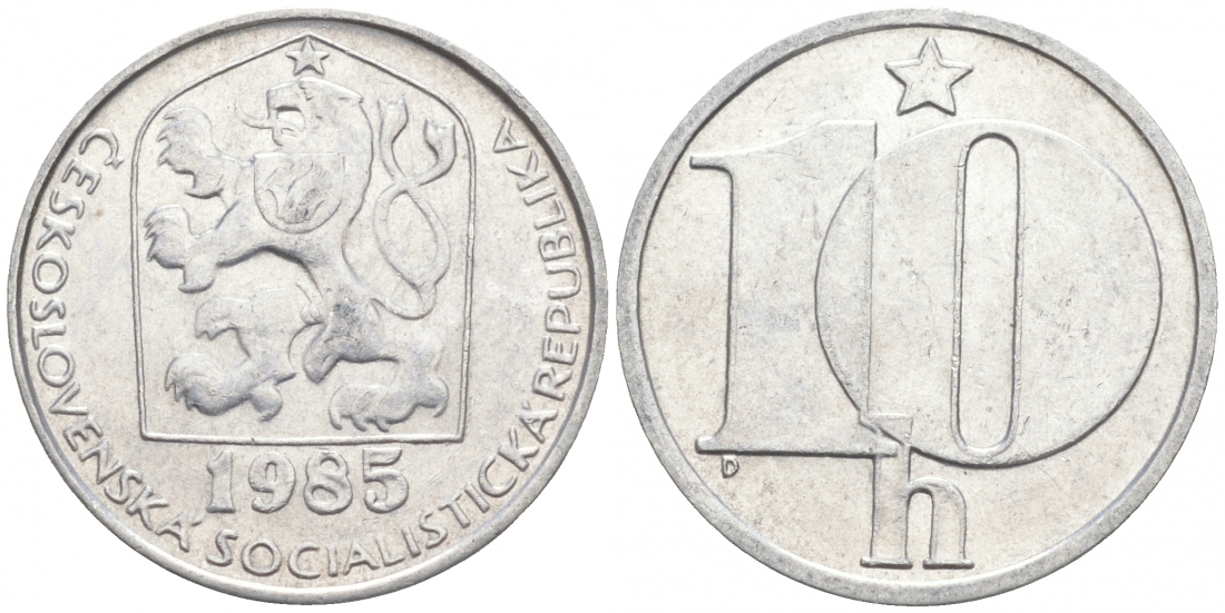 ЧЕХОСЛОВАКИЯ 10 ГЕЛЛЕРОВ 1985 СОЦИАЛИСТИЧЕСКАЯ РЕСПУБЛИКА KM 80 алюминий 44-1036