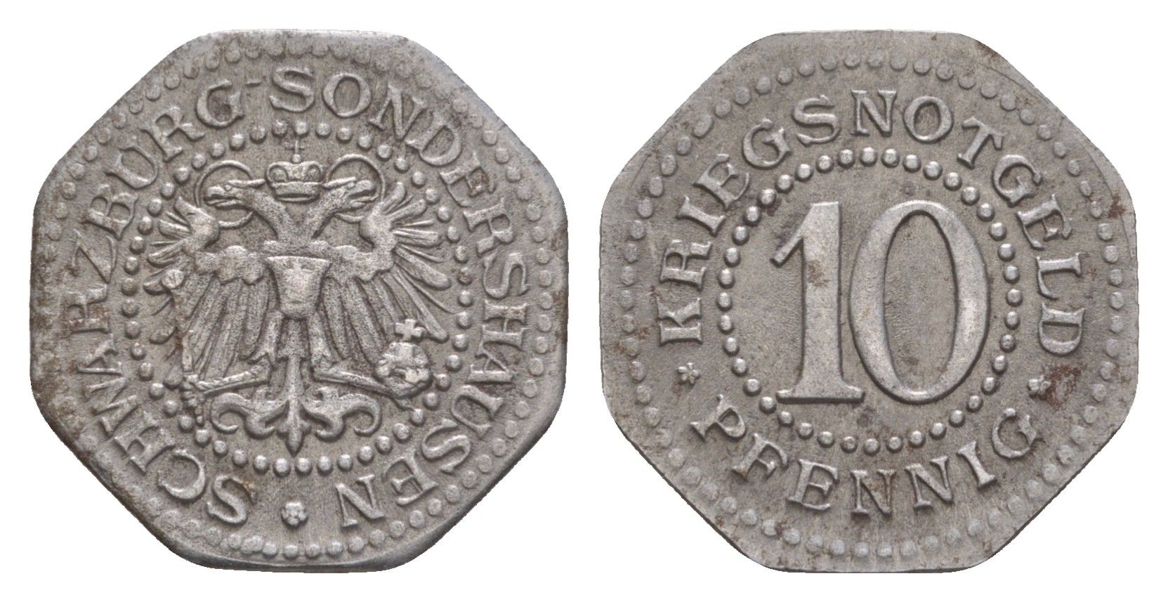 Шварцбург-Зондерсгаузен 10 пфеннигов ND (1918) Funck 489.1, Men05 23049.1, Men18 28863.1 железо 4659-252