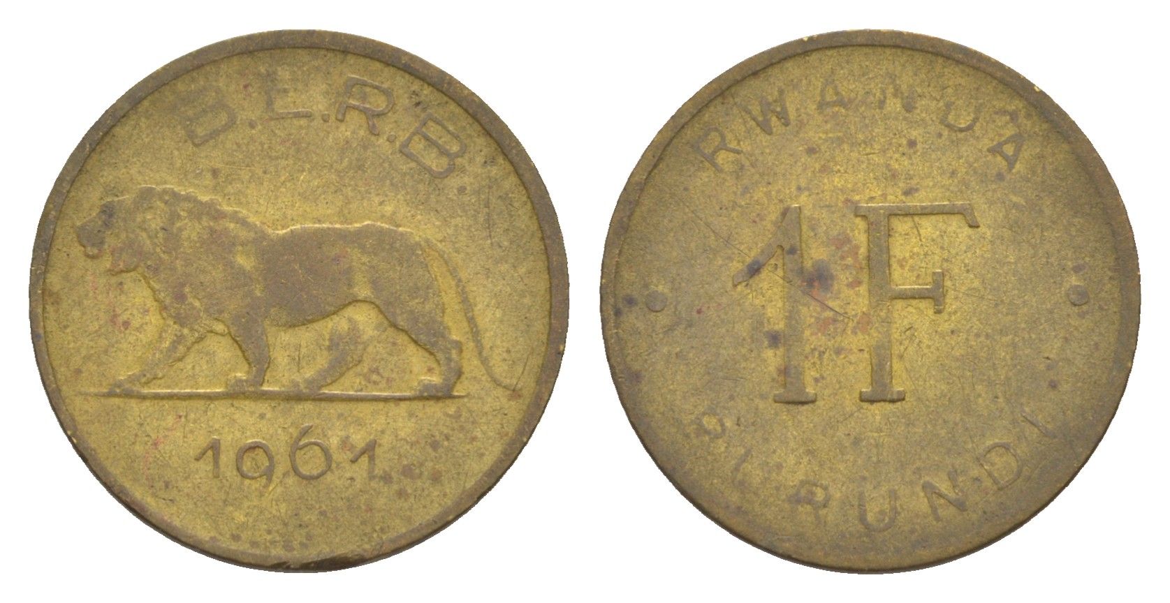 Руанда-Бурунди 1 франк 1961 KM 1 латунь 4647-1227