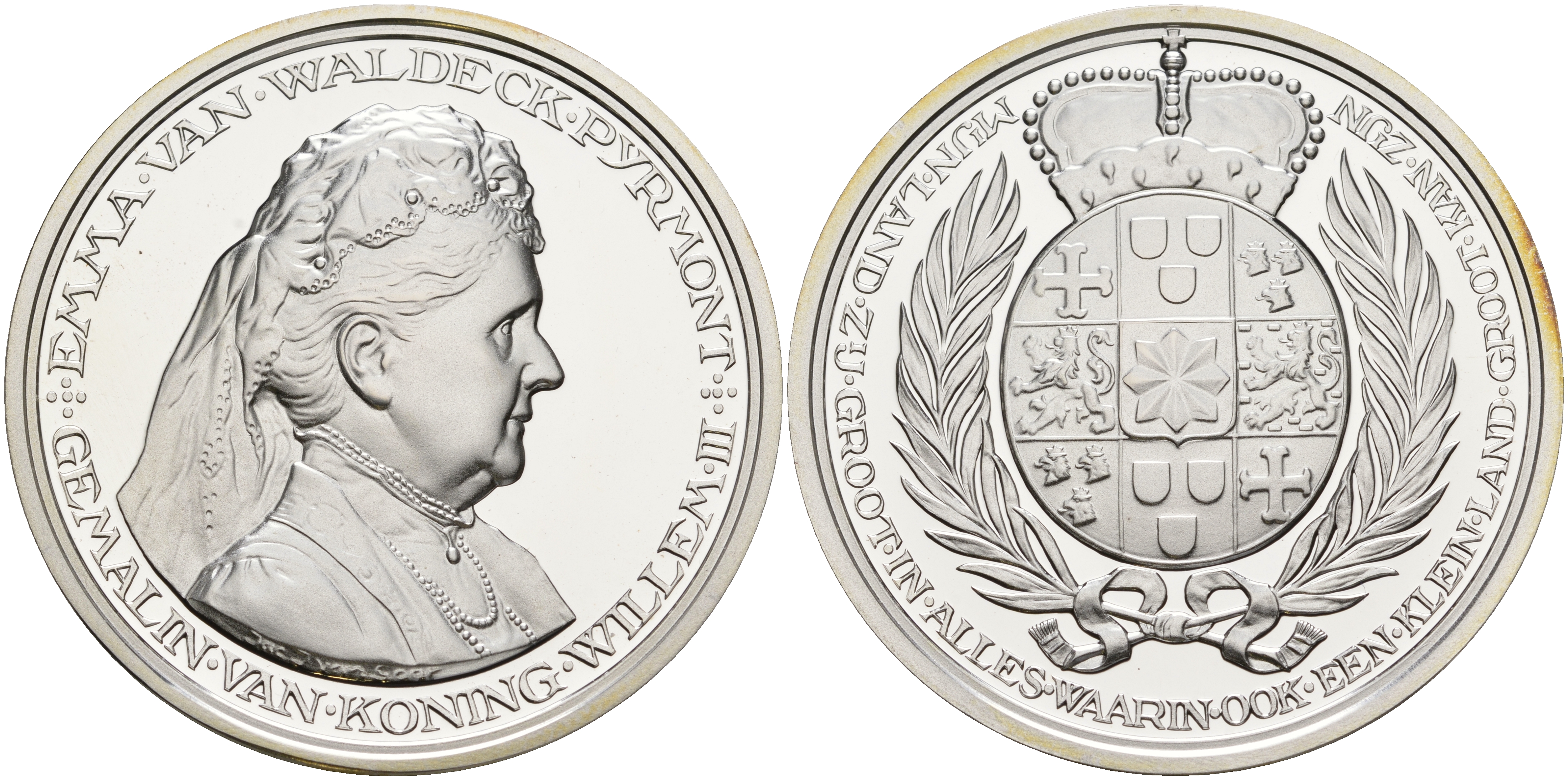 Нидерланды медаль ND Эмма королева Нидерландов , жена Виллема III  серебро  PROOF  00-00