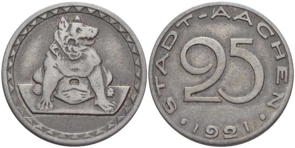ААХЕН 25 ПФЕННИГОВ 1921 НОТГЕЛЬД ВЕСТФАЛИЯ железо 175-154