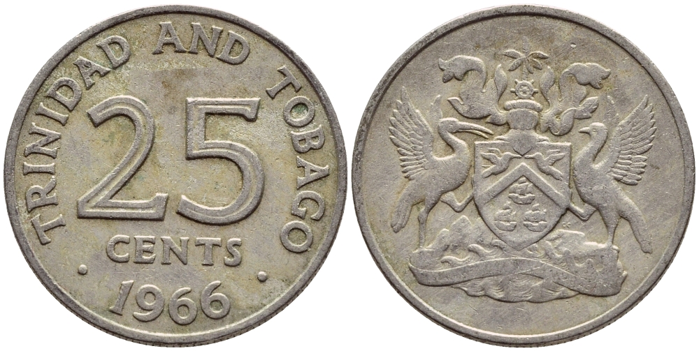 Тринидад и Тобаго 25 центов 1966 герб KM 4 медно-никель 4396-653