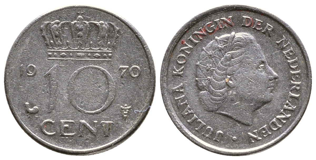 Нидерланды 10 центов 1970 Юлиана (1948-1980) KM 182 никель 4383-432