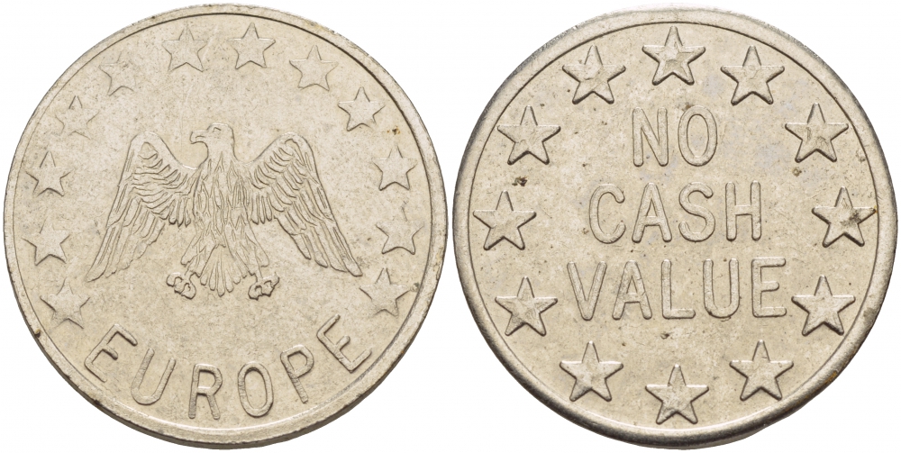 ЕВРОПА ЖЕТОН ИГРОВОЙ NO CASH VALUE, С ОРЛОМ белый металл 4185-125