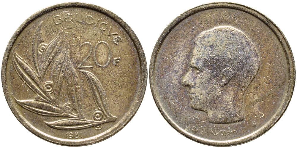 Бельгия 20 франков 1981 Belgique, Бодуэн I (1951-1993) KM 159 никель бронза 4364-3311