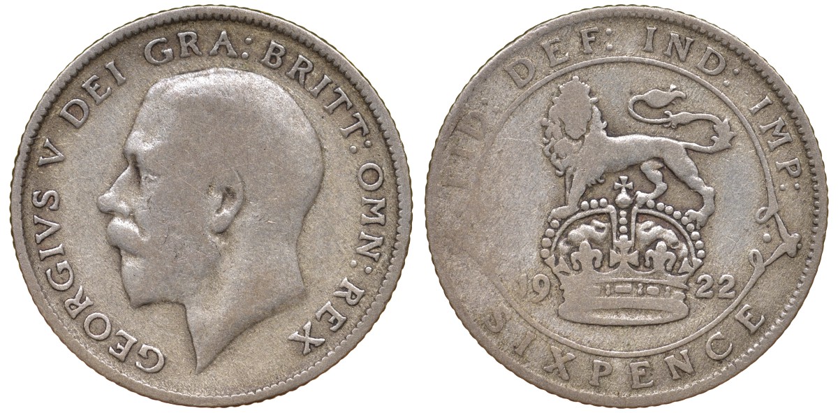 Великобритания 6 пенсов 1922 Георг V (1910-1936) KM 815а.1, Spink 4024 серебро 4124-719