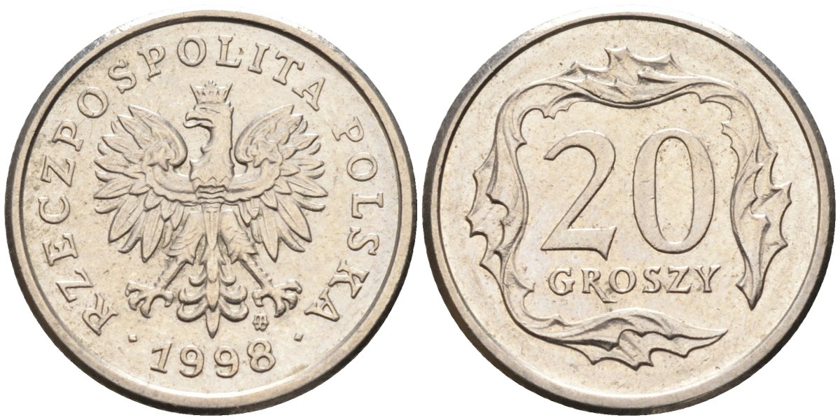 Польша 20 грошей 1998 MW KM 280, Parchimowicz 705f медно-никель 4580-667