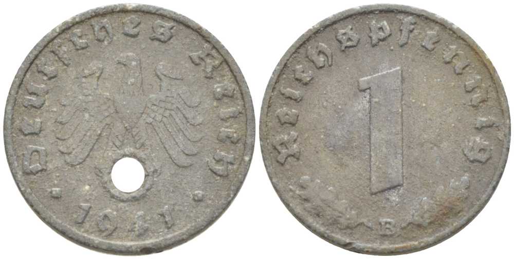 ГЕРМАНИЯ 1 РЕЙХСПФЕННИГ 1941 B KM 97, J. 369 цинк 4387-944