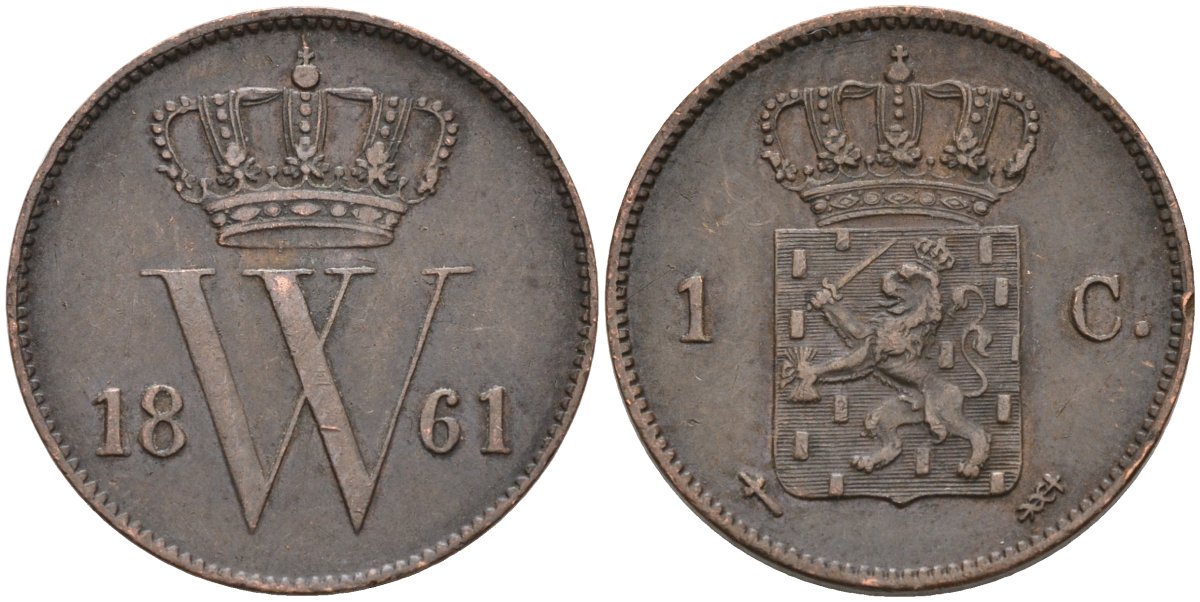 Нидерланды 1 цент 1861 Виллем III (1849-1890) KM 100 медь 1528-343