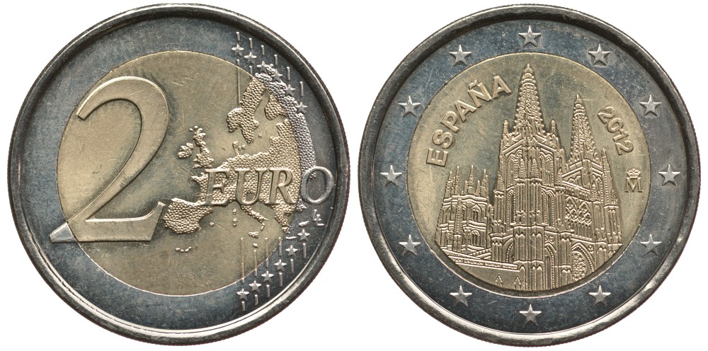 ИСПАНИЯ 2 ЕВРО 2012 ЮНЕСКО - КАФЕДРАЛЬНЫЙ СОБОР В ГОРОДЕ БУРГОС KM 1254 биметалл 83-344