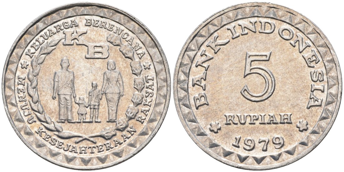 Индонезия 5 рупий 1979 FAO, планирование семьи KM 43 алюминий 4573-734