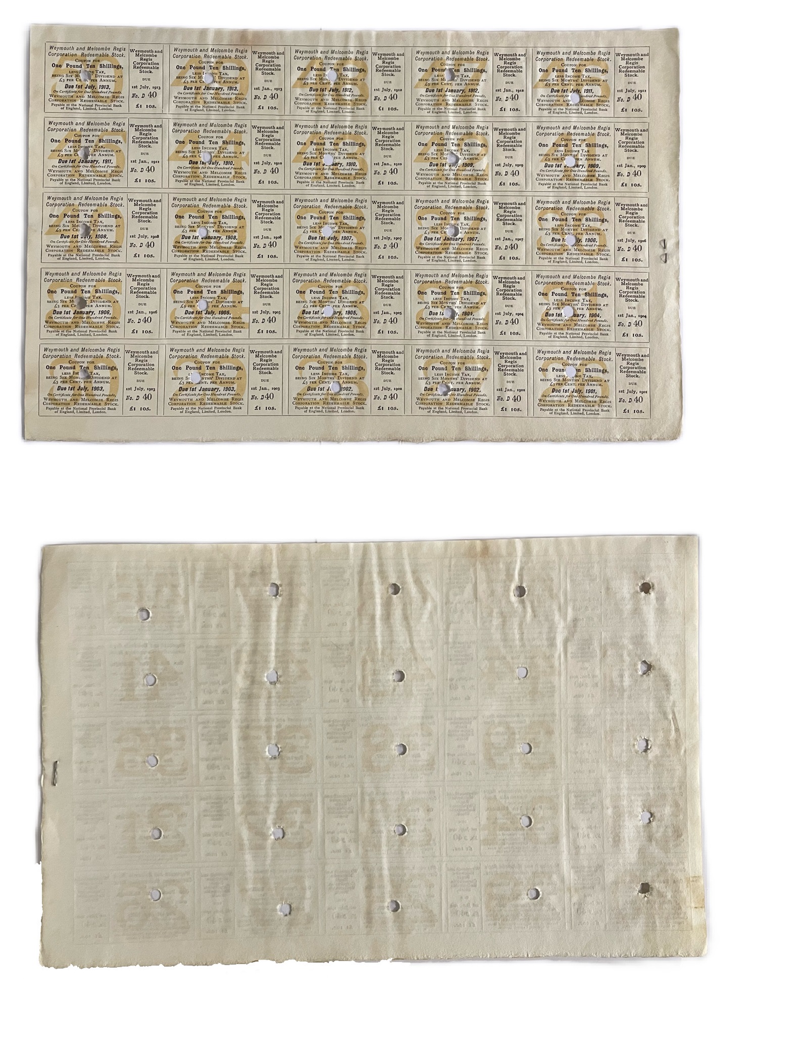 Великобритания, "Weymouth & Melcombe Regis Corporation Redeemable Stock", Уэймут 25 купонов 1900 бумага 5554-25-1-2