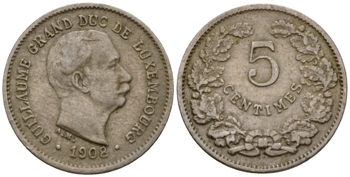Люксембург 5 сантимов 1908 Вильгельм IV (1905-1912) KM 26 медно-никель 4602-351
