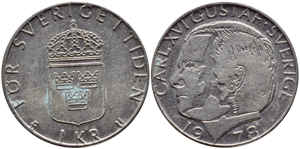 Швеция 1 крона 1978 Карл XVI Густав (1973- ) KM 852 медь плакированная медно-никелем 57-446