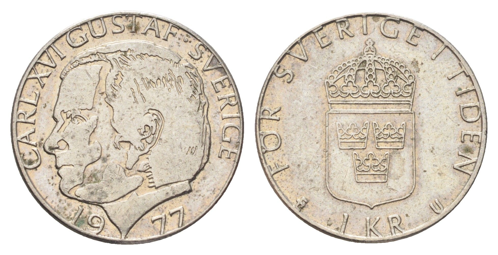Швеция 1 крона 1977 U, Карл XVI Густав (1973- ) KM 852 медь плакированная медно-никелем 4704-312