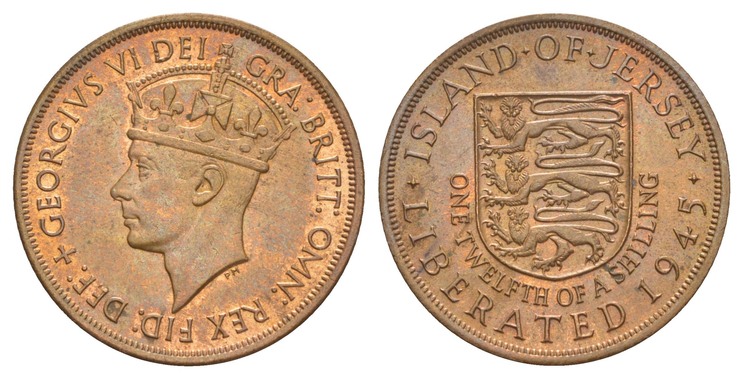 Джерси 1/12 шиллинга 1945 Освобождение (Король Георг VI) KM 19 бронза UNC 4653-514