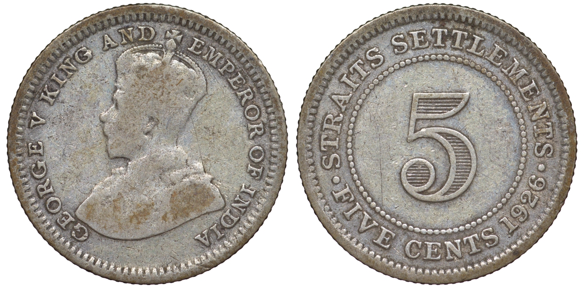 Стрейтс-Сетлментс 5 центов 1926 Георг V (1910-1936) КМ 36 серебро 53-512