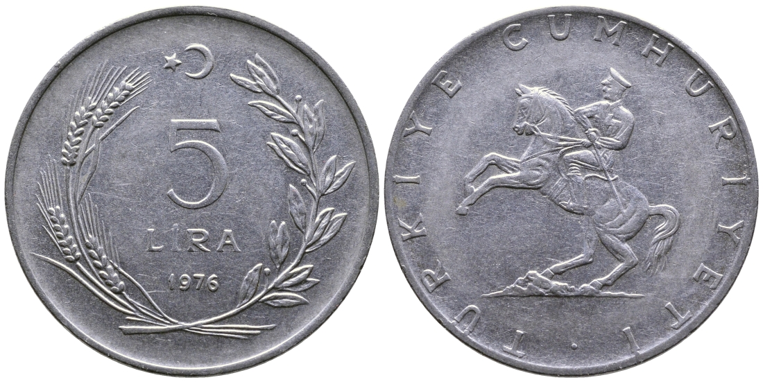Турция 5 лир 1976 Кемаль Ататюрк KM 905 нержавеющая сталь 29-1032