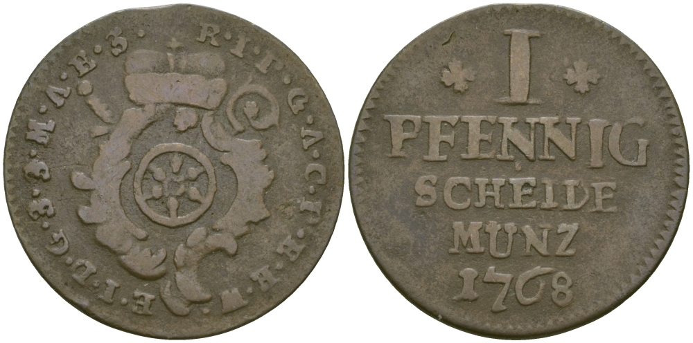 Майнц 1 пфенниг 1768 KM 364 медь 65-654