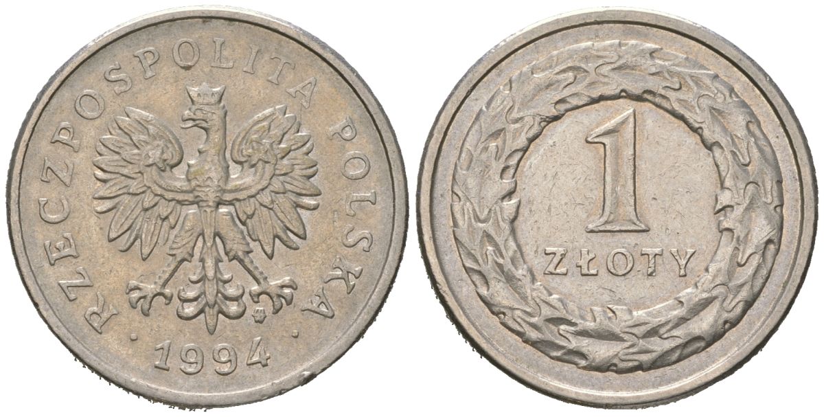 Польша 1 злотый 1994 MW KM 282 медно-никель 4566-246