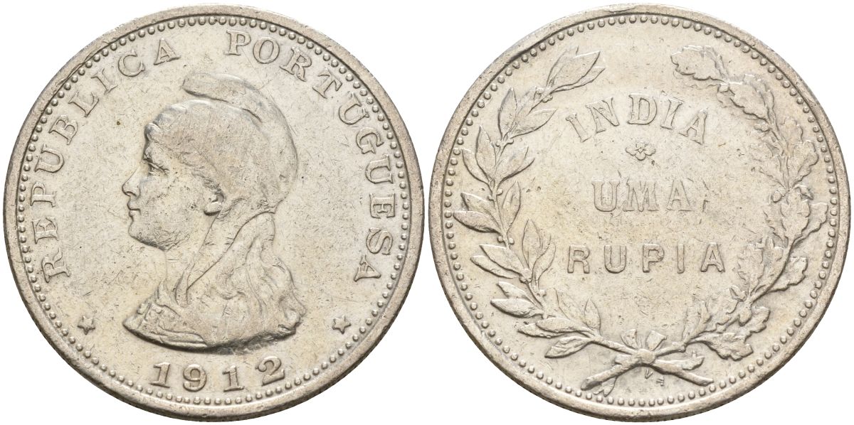 Португальская Индия 1 рупия 1912 KM 18 серебро 1529-1221