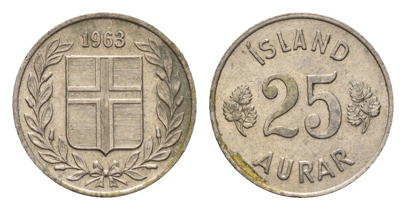 Исландия 25 эйре 1963 KM 11 медно-никель 4690-631