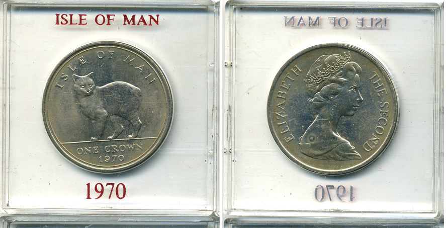 Остров Мэн 1 крона 1970 кошка Мэна, в оригинальной пластиковой коробке KM 18 медно-никель UNC 6-6-1-25