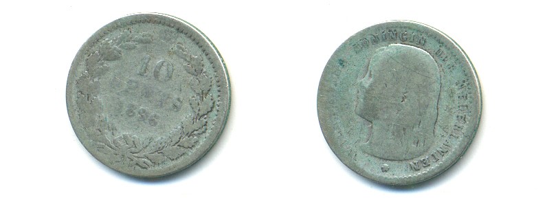 Нидерланды 10 центов 1896 Вильгельмина I (1890-1948) KM 116 серебро 84-933