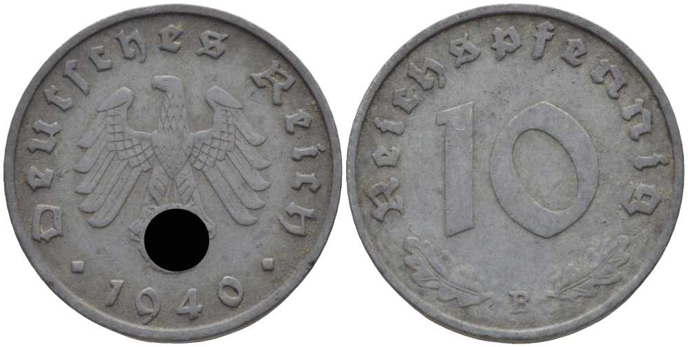 Германия 10 рейхспфеннигов 1940 B KM 101, J. 371 цинк 4401-851
