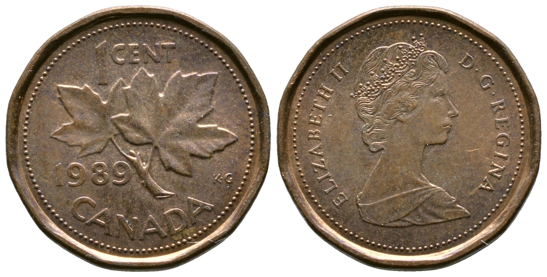 Канада 1 цент 1989 Елизавета II (1952-2022), кленовый лист KM 132 бронза 46-923