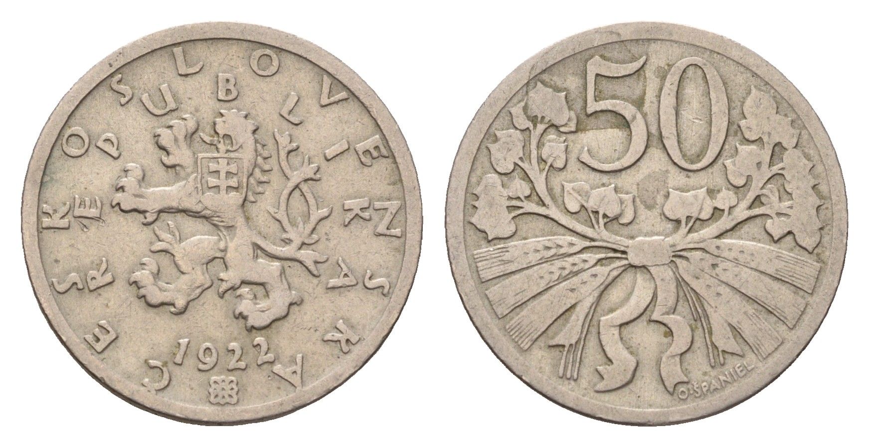 Чехословакия 50 геллеров 1922 KM 2 медно-никель 4116-854