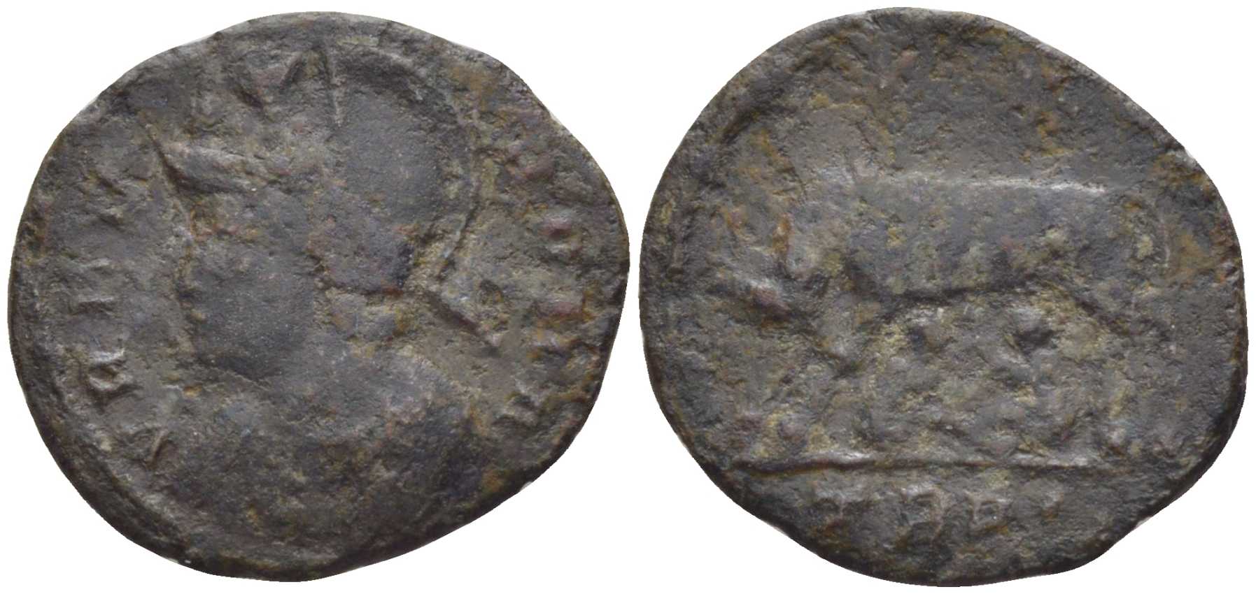 Римская Империя нуммий 330 - 331 Константин I Великий VRBS ROMA Августа Треверов fine (степень редкости R4) RIC 529 бронза 1073-6-23