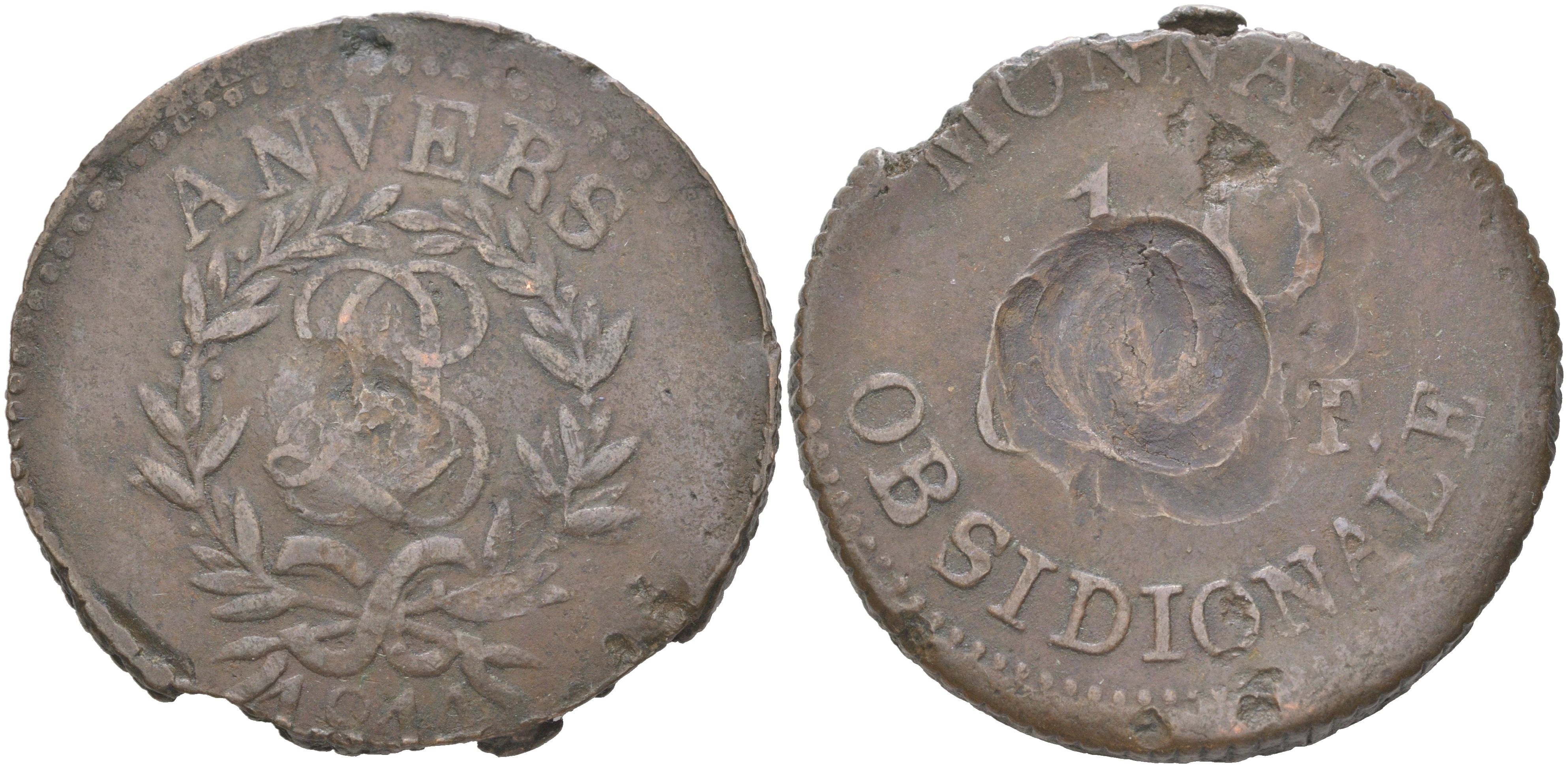 Бельгия, Антверпен 10 сантимов 1814 Людовик XVIII KM 6 бронза 4157-1233