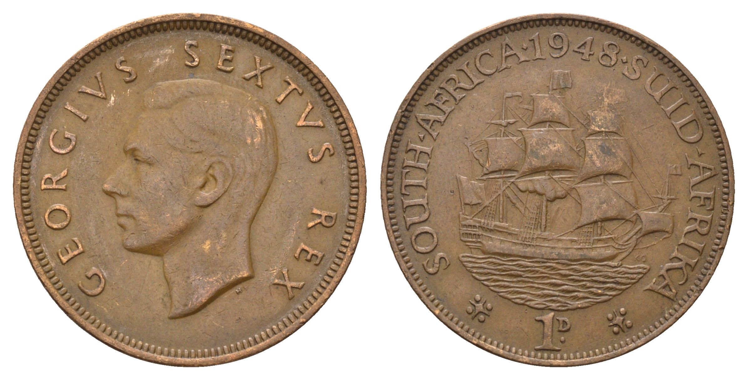 ЮАР 1 пенни 1948 Георг VI (1936-1952), точка после даты KM 34.1 бронза 4517-1143